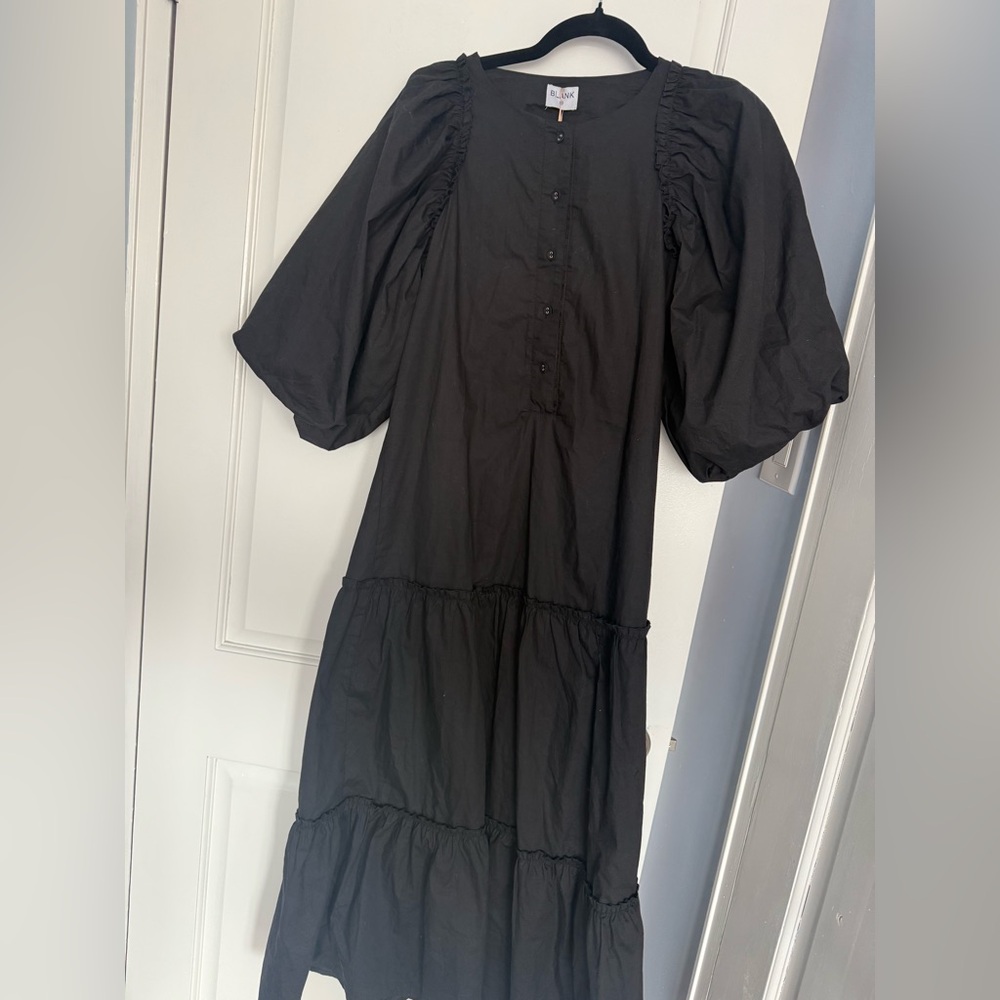Black Puff Sleeve Tiered Maxi Dress NWT
